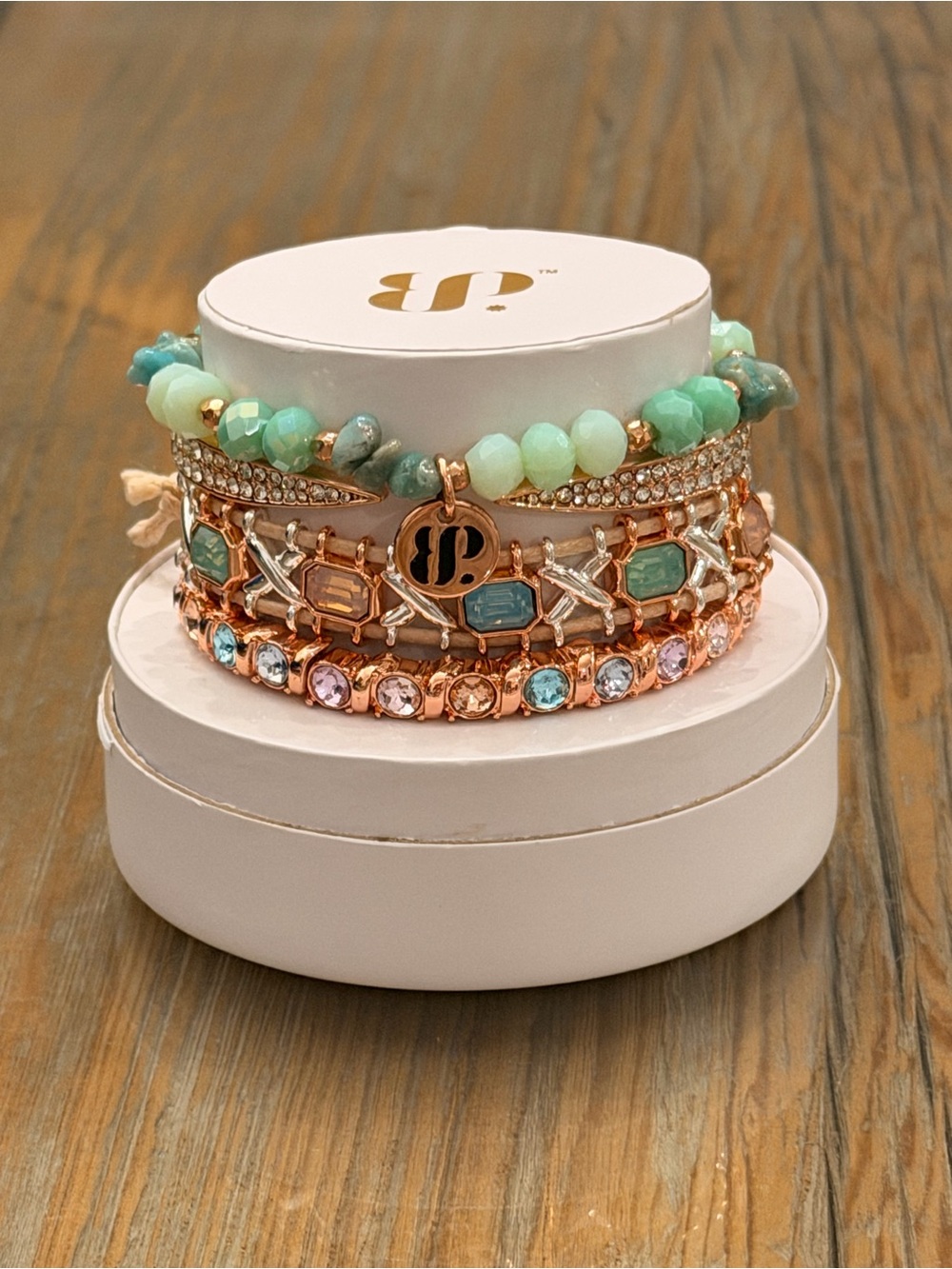 Bomb Party Bracelets! Personally Curated Mint and Rose Gold Multicolored Stack!